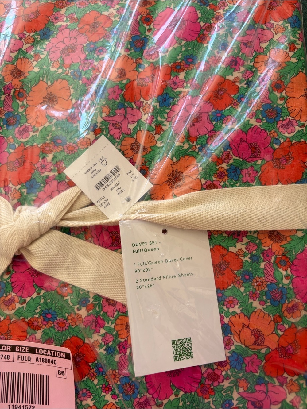 J. Crew Bright Floral Full/Queen Duvet Cover in Orange, Pink, Green, Blue